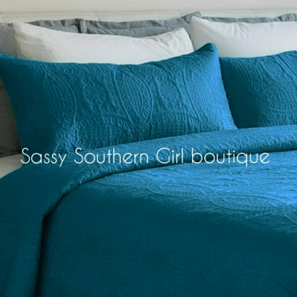 ⭐🆕Teal turquoise Mexican boho cottage quilted comforter set - Picture 1 of 8